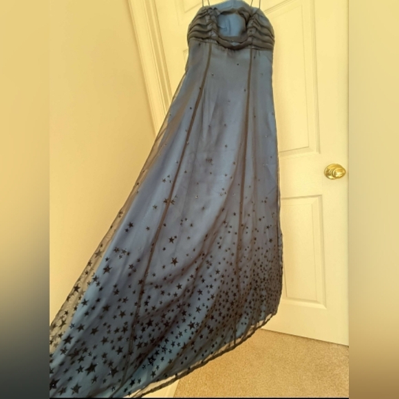 Morgan And Co. Blue And Black Spaghetti Strap Corsetback Prom Dress Sz. 7/8 - Picture 5 of 7